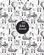 Bullet Journal: Black Summer Travel Beach Sketch Pattern Cover: Notebook, Bullet Journal Dotted Grid, 120 Pages (8? X 10?)